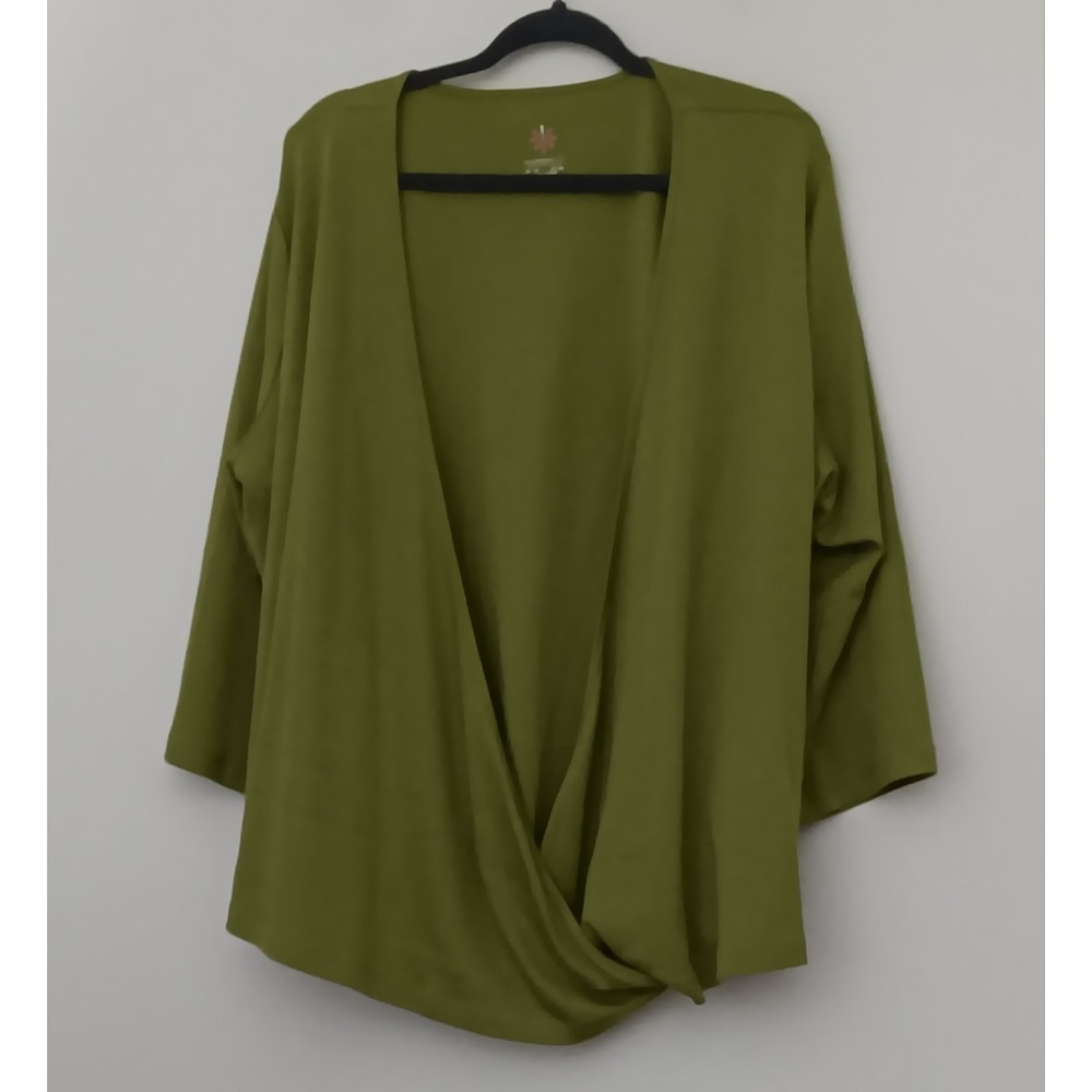 Isaac‎ Mizrahi Live Women's Size 3X Green Wrap Long Sleeve Top Sweater Buttons